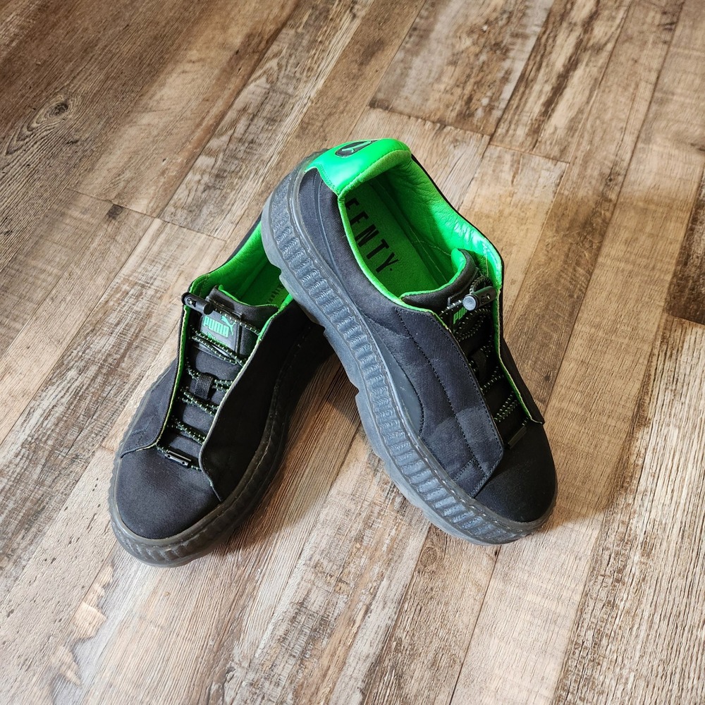 Puma Fenty by Rihanna Cleated Creeper Black‎ Neon Green Platform Sneaker Size 9